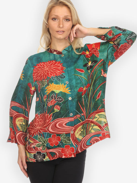 Underwater Garden Silk Blend Blouse