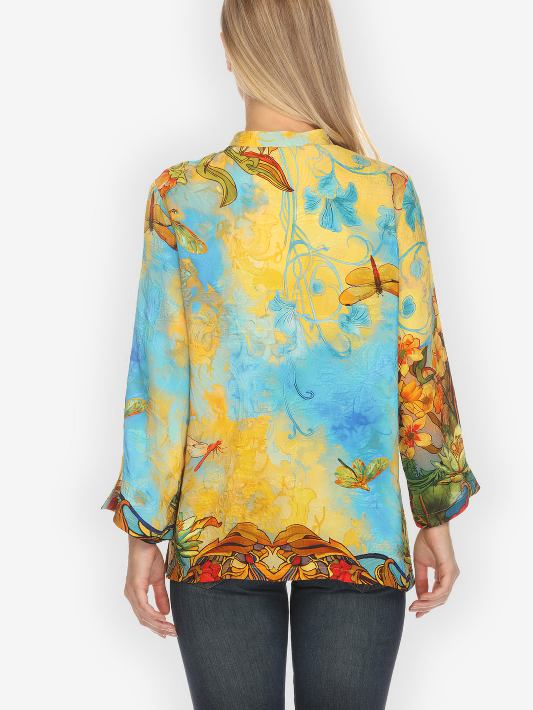 Vintage Art Nouveau Yellow Blue Silk Blouse