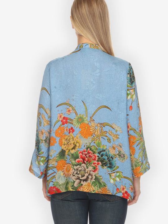 Vintage Flower in Sky Blue Silk Blouse