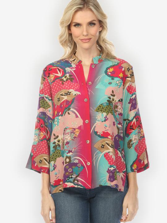 Vintage Japan Deep Pink Silk Blouse - S