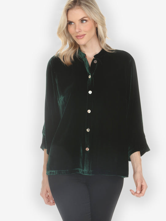 Solid Velvet Dark Forest Green Blouse