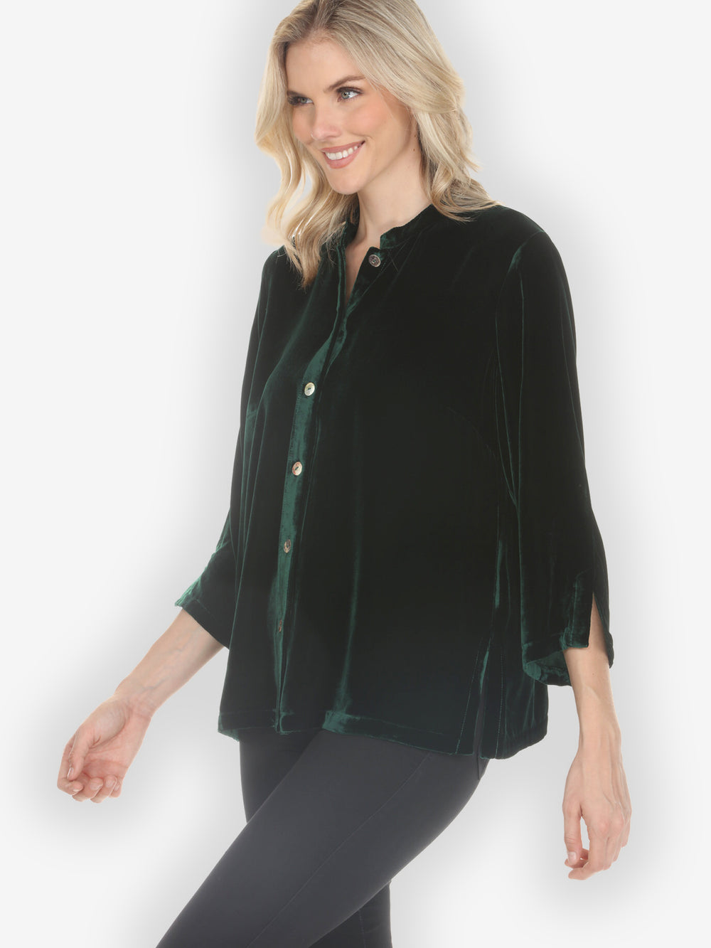 Solid Velvet Dark Forest Green Blouse