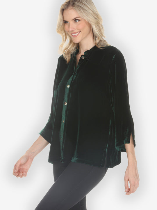 Solid Velvet Dark Forest Green Blouse