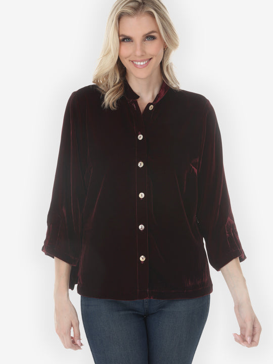 Solid Velvet in Dark Maroon Blouse  - S