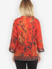Vintage Vase Floral Rayon Linen Blouse - L