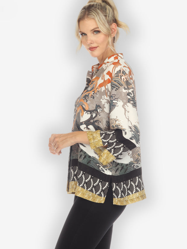Waves and Cranes Silk Blouse