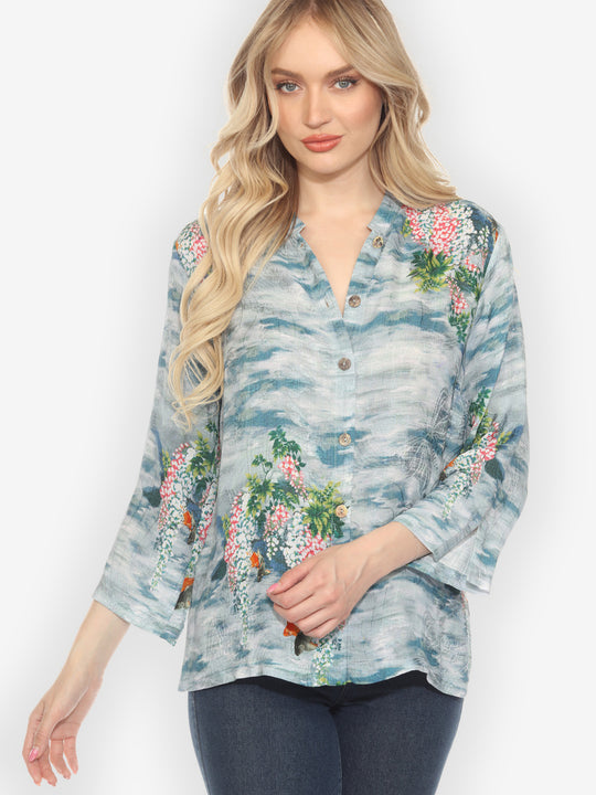 Water and Koi Classic Citron Silk Blouse