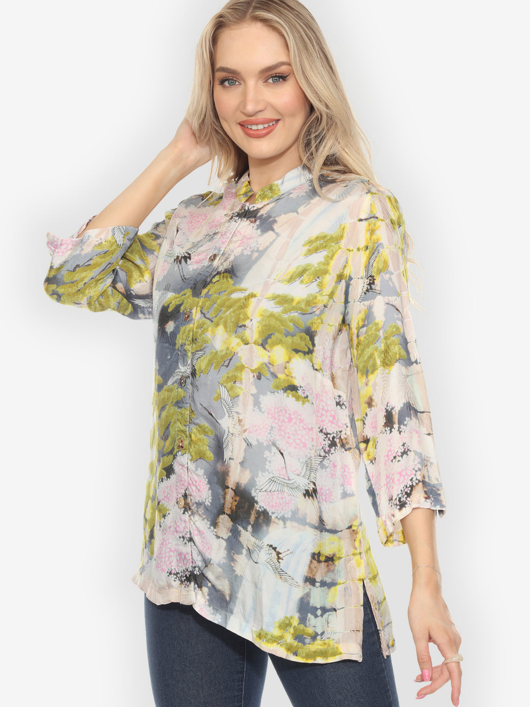 Waterfall Jungle Crane Tie Dye Blouse Type B  - L