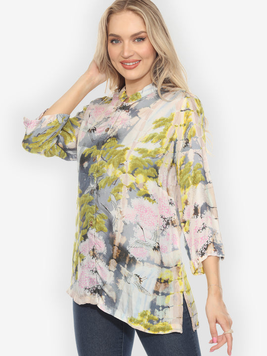 Waterfall Jungle Crane Tie Dye Blouse Type B  - L