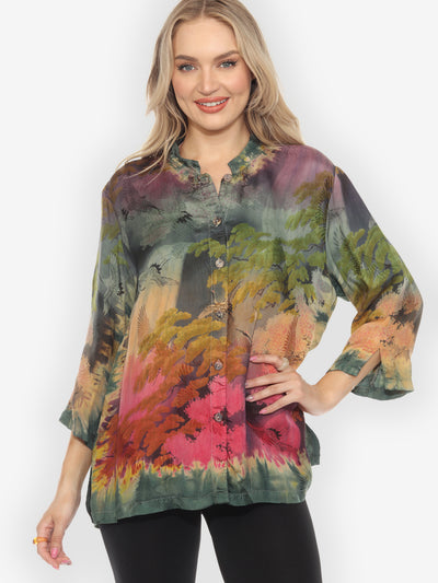 Waterfall Jungle Crane Rainbow Blouse - XL
