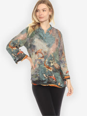 Watercolor Koi Silk Blouse