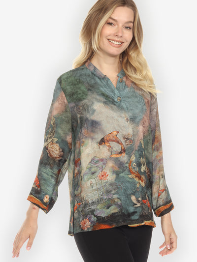 Watercolor Koi Silk Blouse