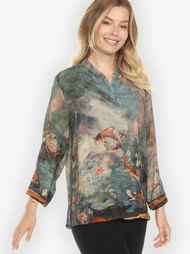 Watercolor Koi Silk Blouse