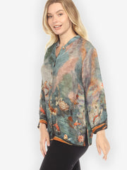 Watercolor Koi Silk Blouse