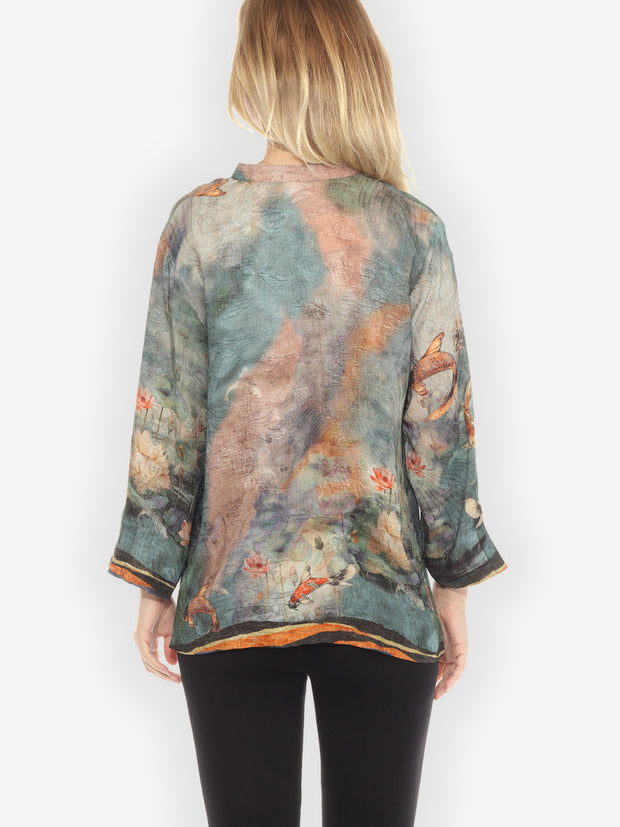 Watercolor Koi Silk Blouse