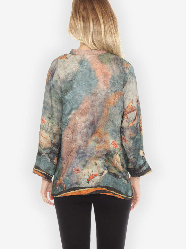 Watercolor Koi Silk Blouse
