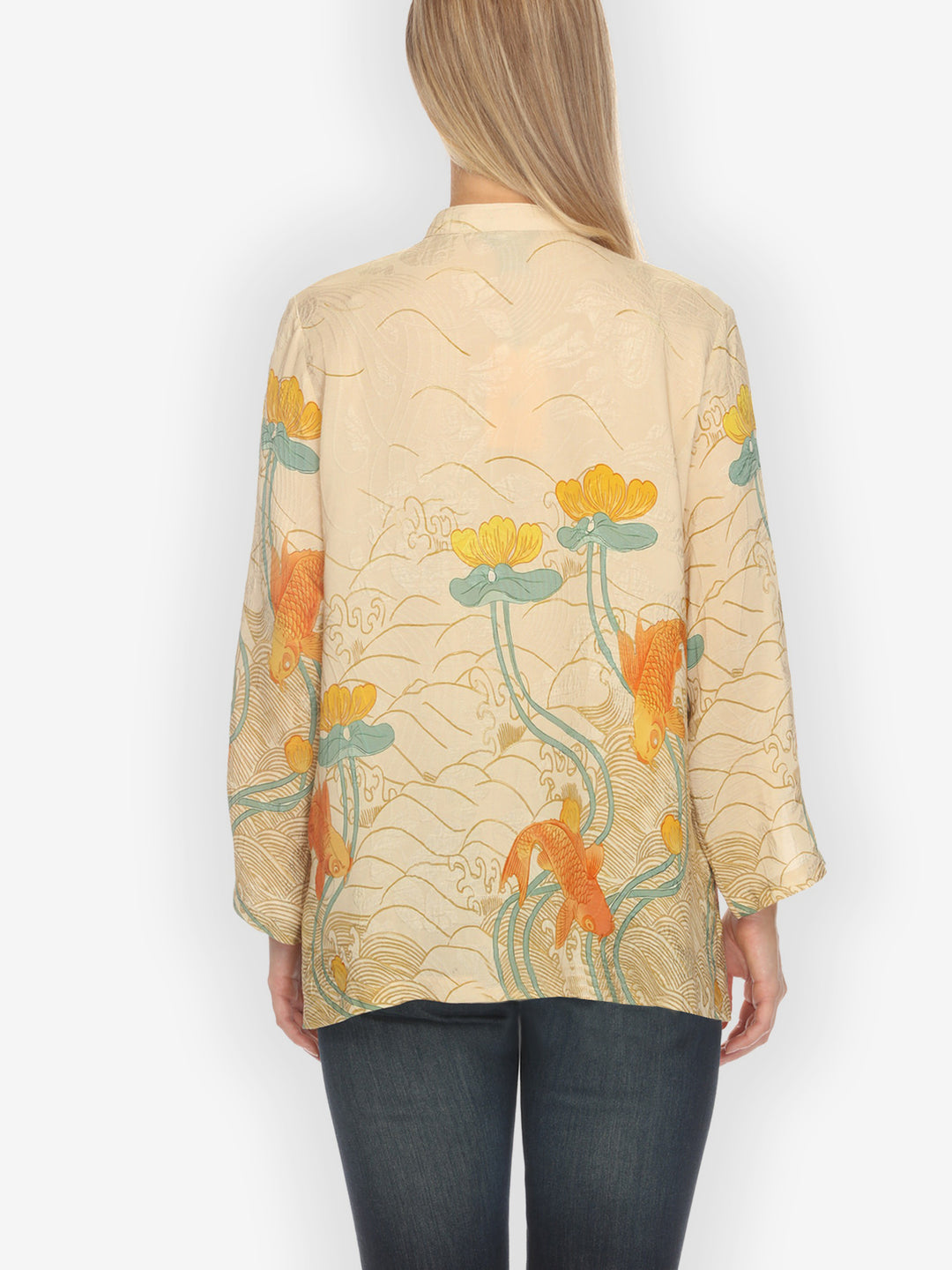 Water Lily Koi Beige Silk Blouse