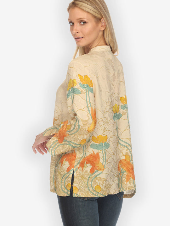 Water Lily Koi Beige Silk Blouse