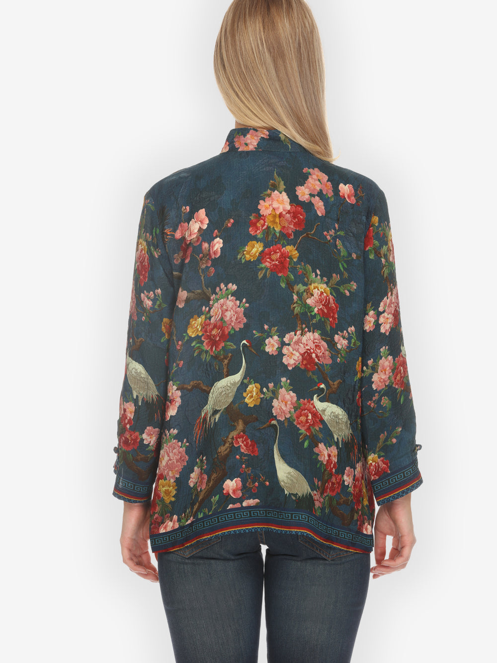 Crane and Cherry Bloom Silk Blouse  - L