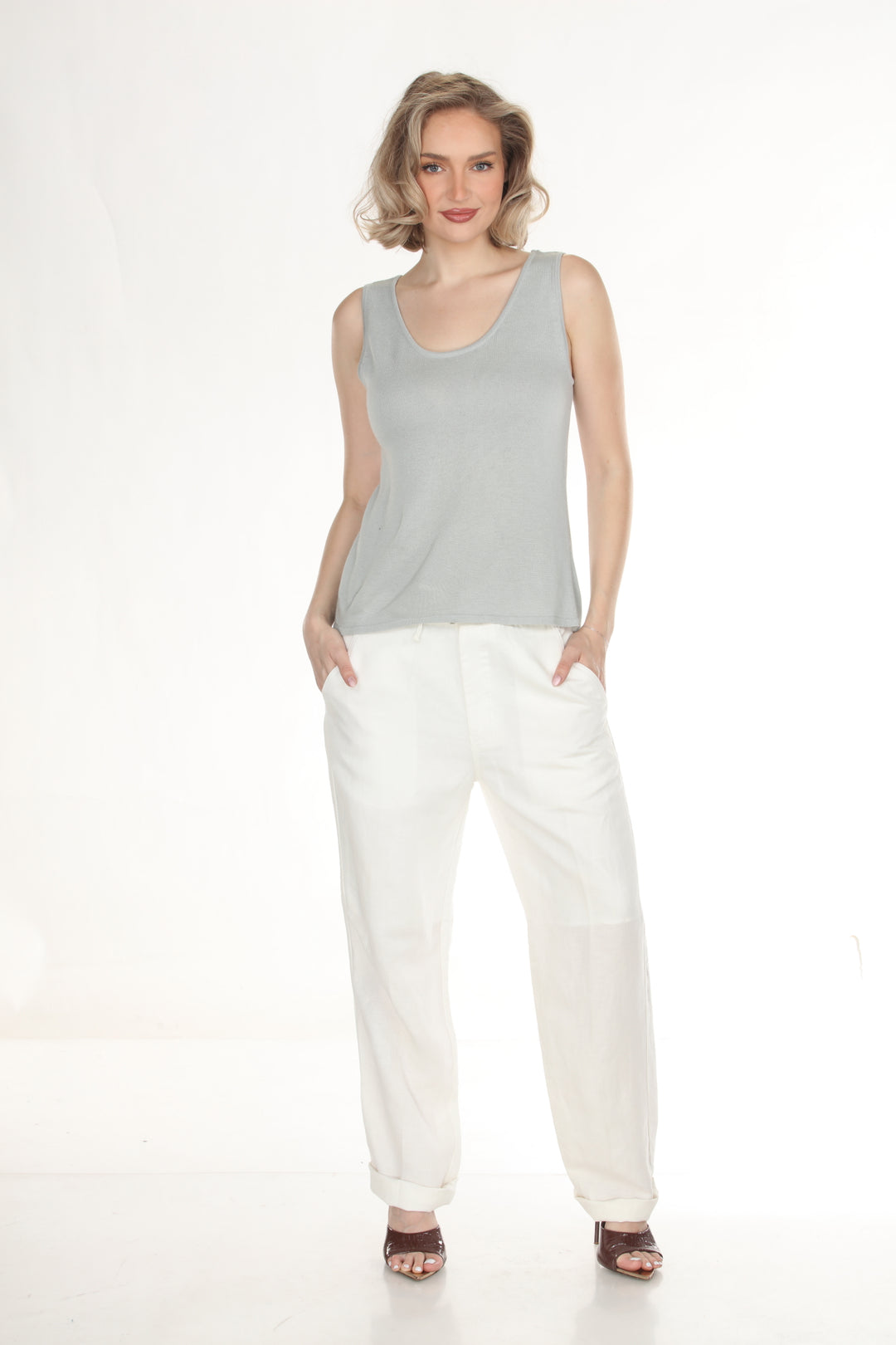 Cashmere Soybean Muted Green Tank Top - XXS