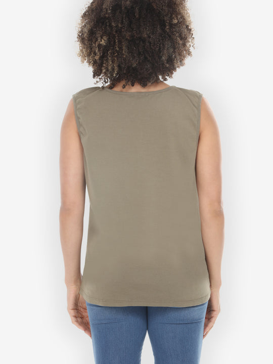 Flamingo Flower Print Khaki Tank Top