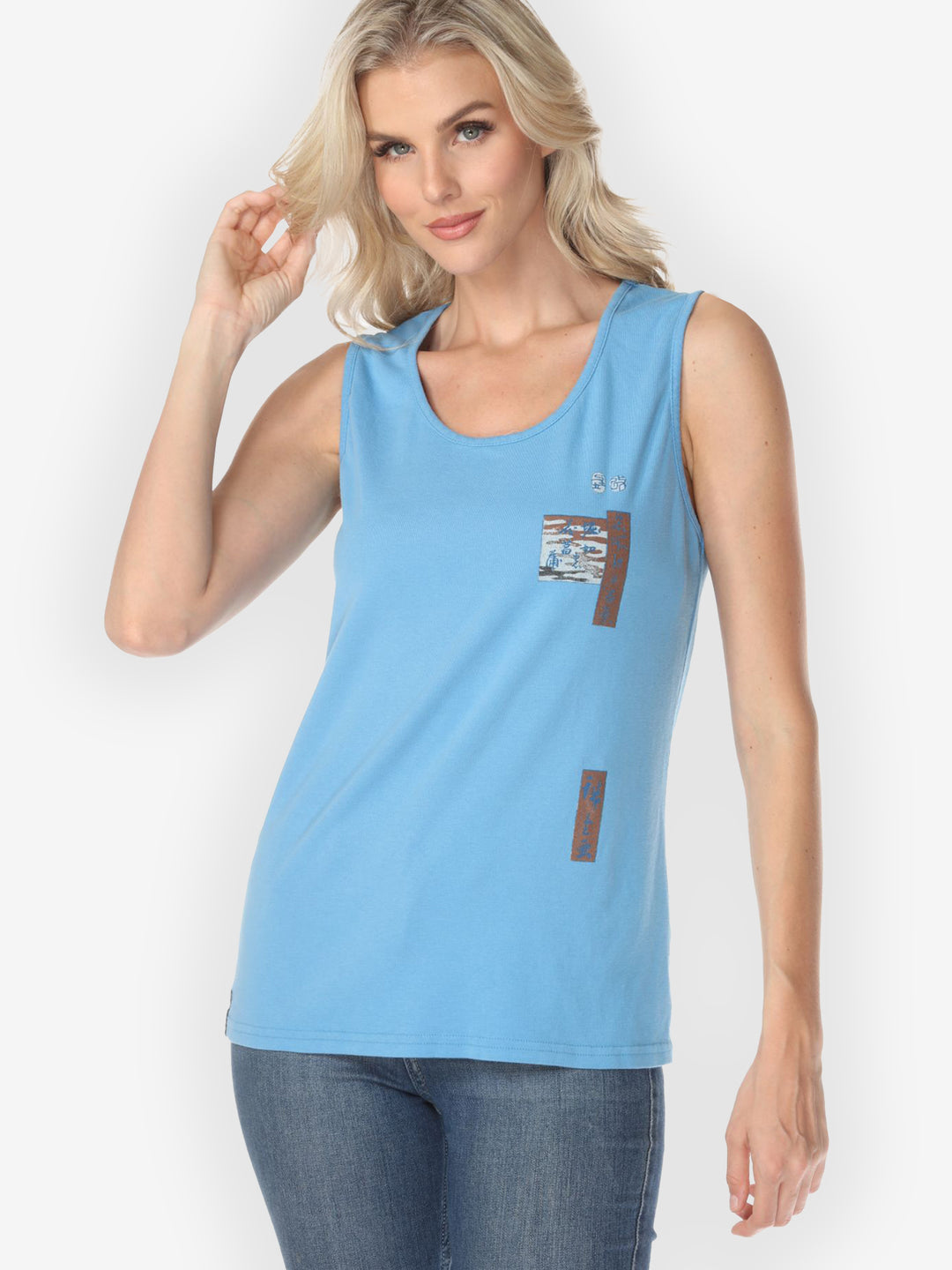 Japanese Irises Print Light Blue Tank Top - XS