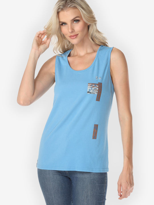 Japanese Irises Print Light Blue Tank Top - XS