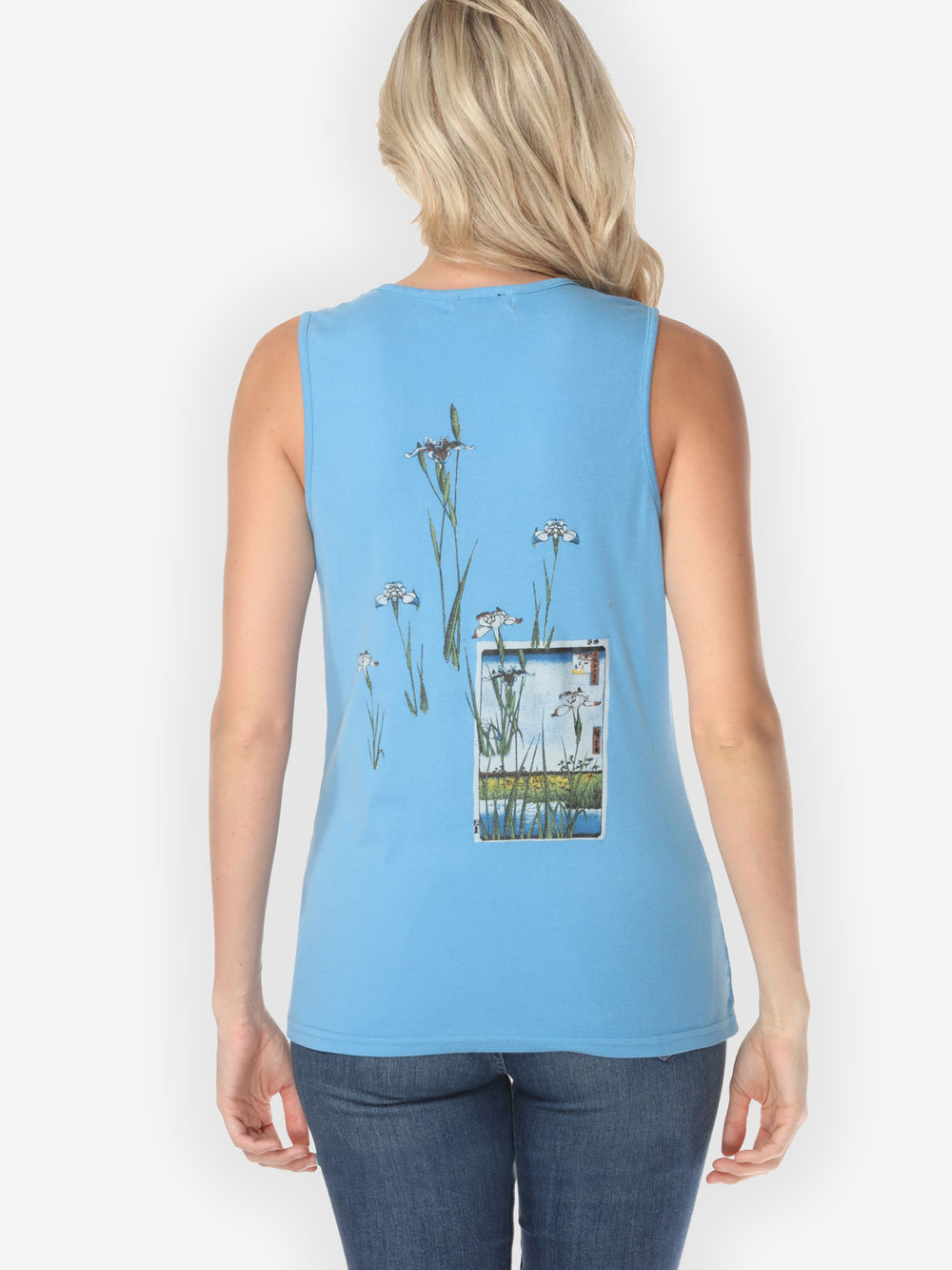 Japanese Irises Print Light Blue Tank Top - XS