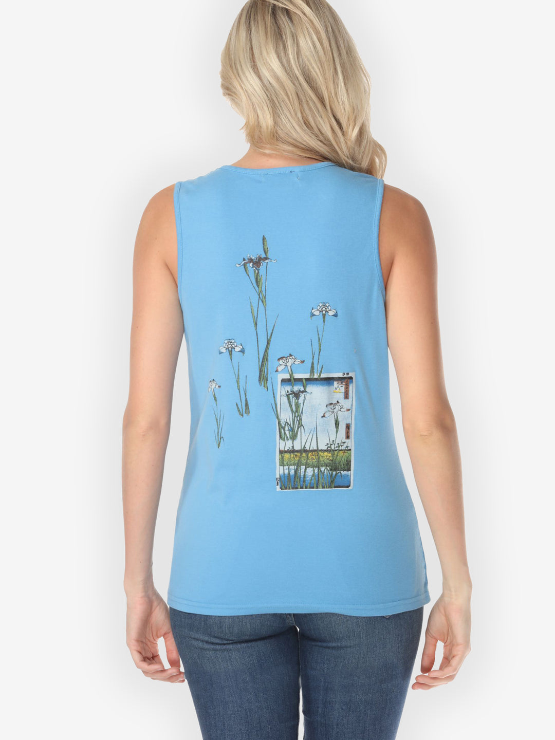 Japanese Irises Print Light Blue Tank Top - XS