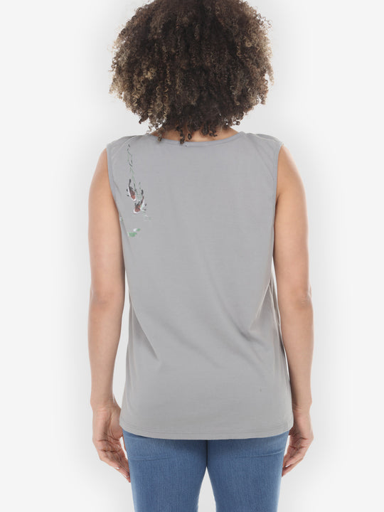 Koi Bamboo Print in Gray Cotton Tank Top