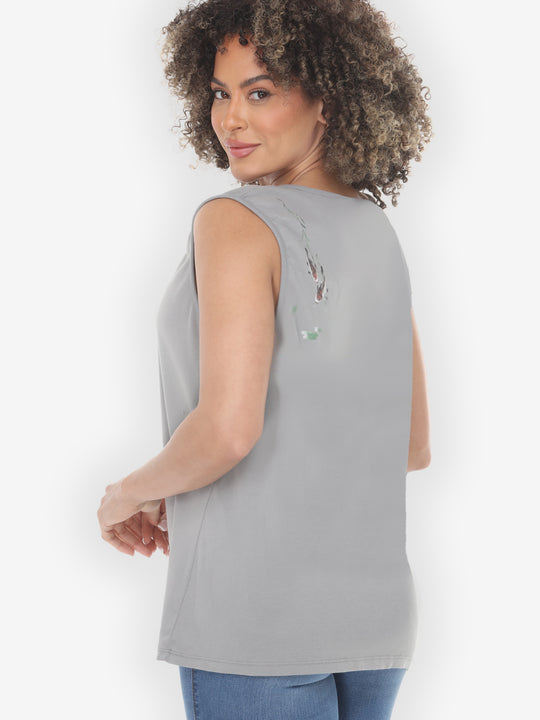 Koi Bamboo Print in Gray Cotton Tank Top