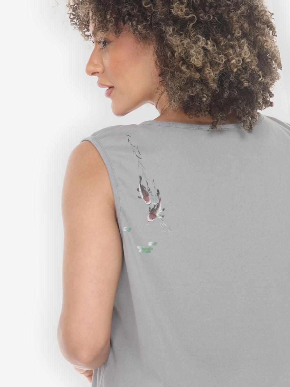 Koi Bamboo Print in Gray Cotton Tank Top