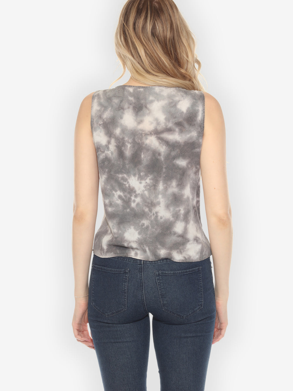 Gray Tie Dye Silk Tank Top - S