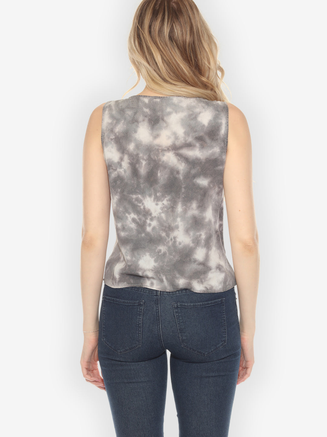 Gray Tie Dye Silk Tank Top - S