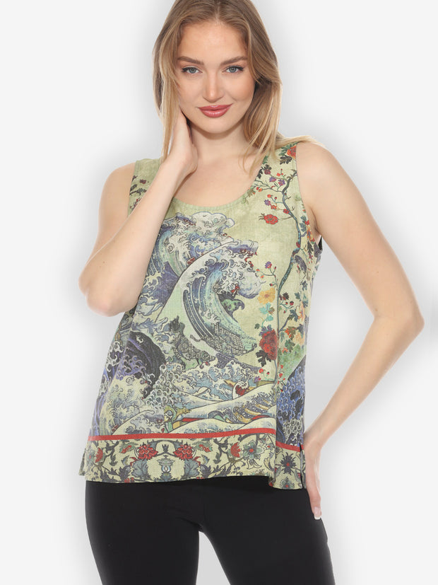 Waves Art Tencel in Cream Tank Top