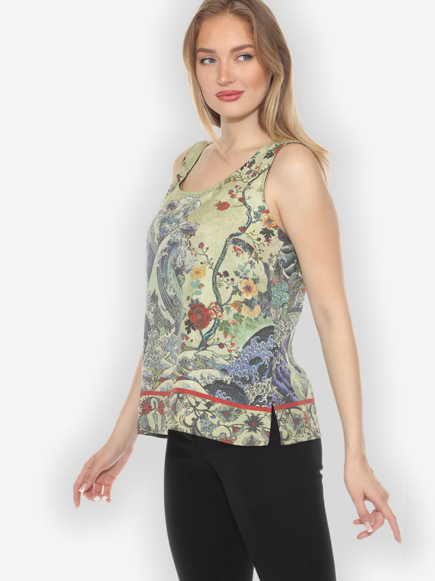 Waves Art Tencel in Cream Tank Top