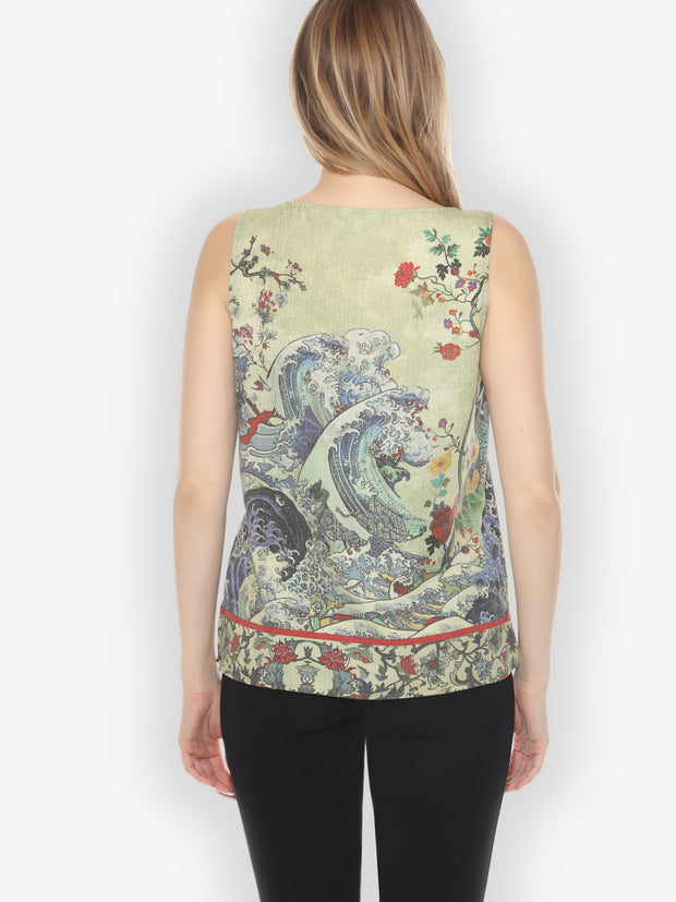 Waves Art Tencel in Cream Tank Top