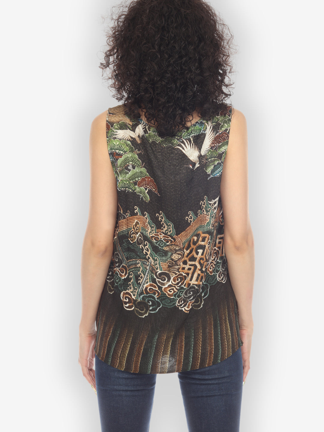 Geometric Waves Border Silk Tank Top