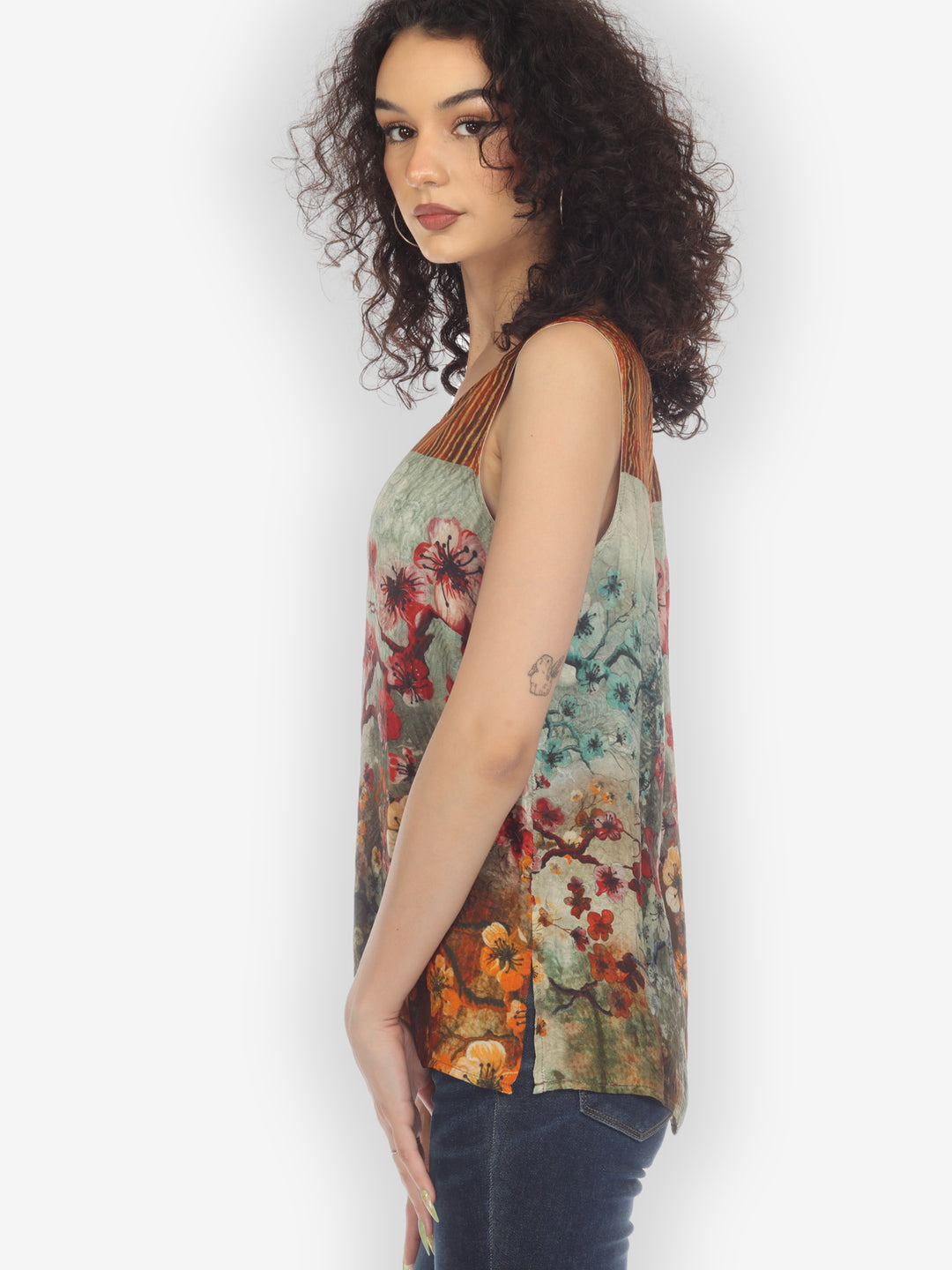 Joy Bloom Border Silk Tank Top