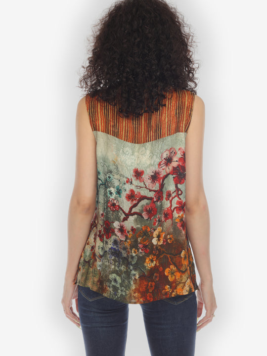 Joy Bloom Border Silk Tank Top