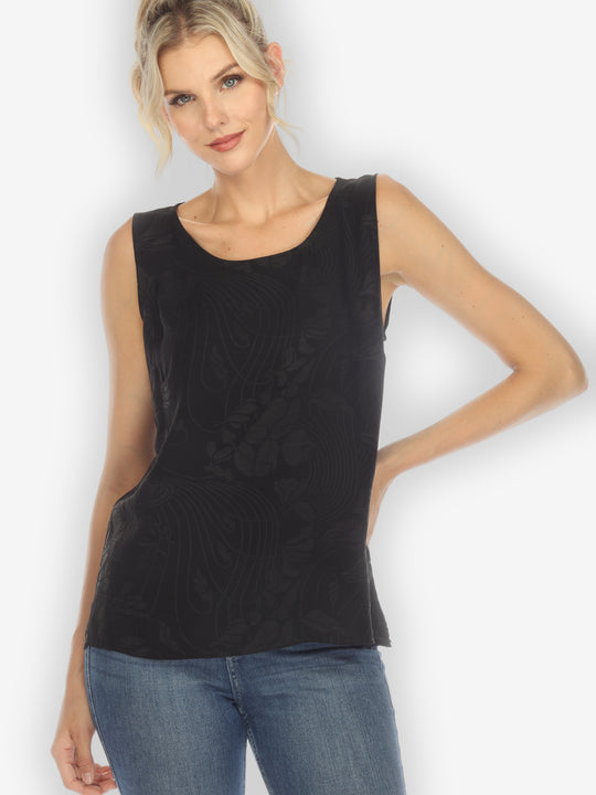 Solid Black Silk Blend Tank Top