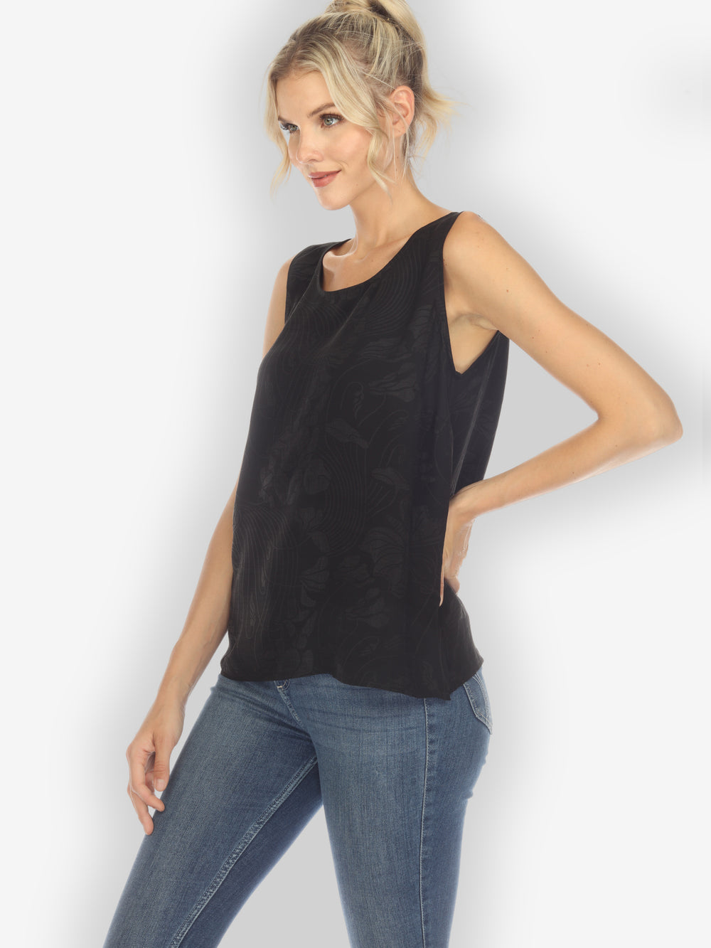 Solid Black Silk Blend Tank Top
