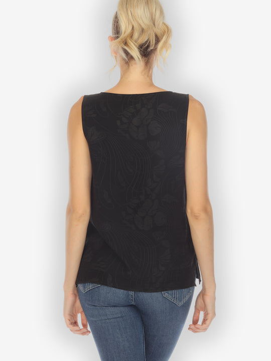 Solid Black Silk Blend Tank Top