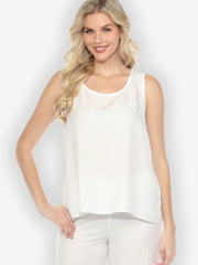 Solid White Silk Blend Tank Top