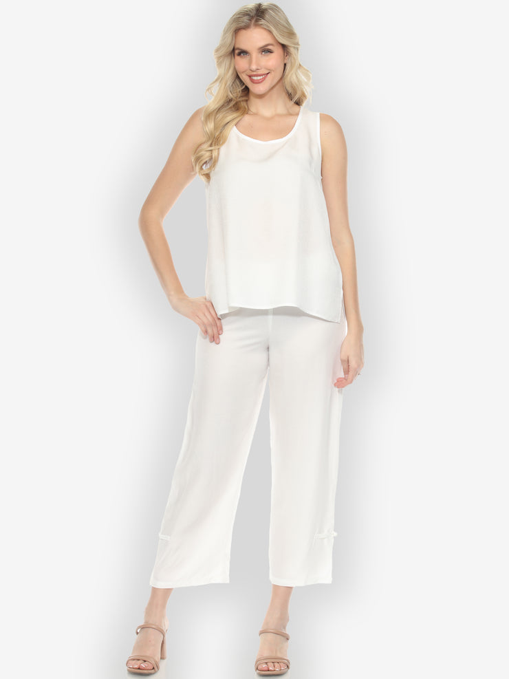 Solid White Silk Blend Tank Top