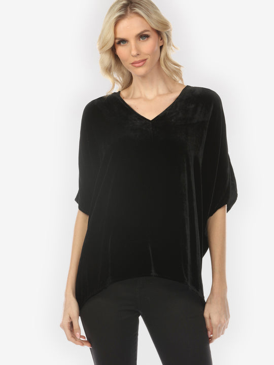 Velvet Solid Black Flowy Silk Top - M