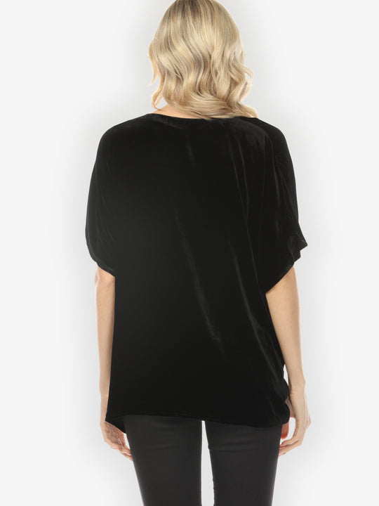 Velvet Solid Black Flowy Silk Top - M