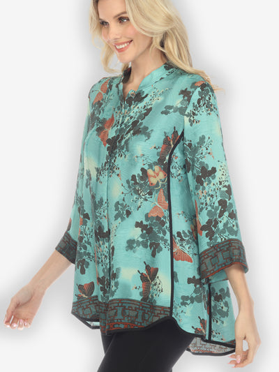 Butterfly Clouds Border in Turquoise Tummy Tuck Shirt