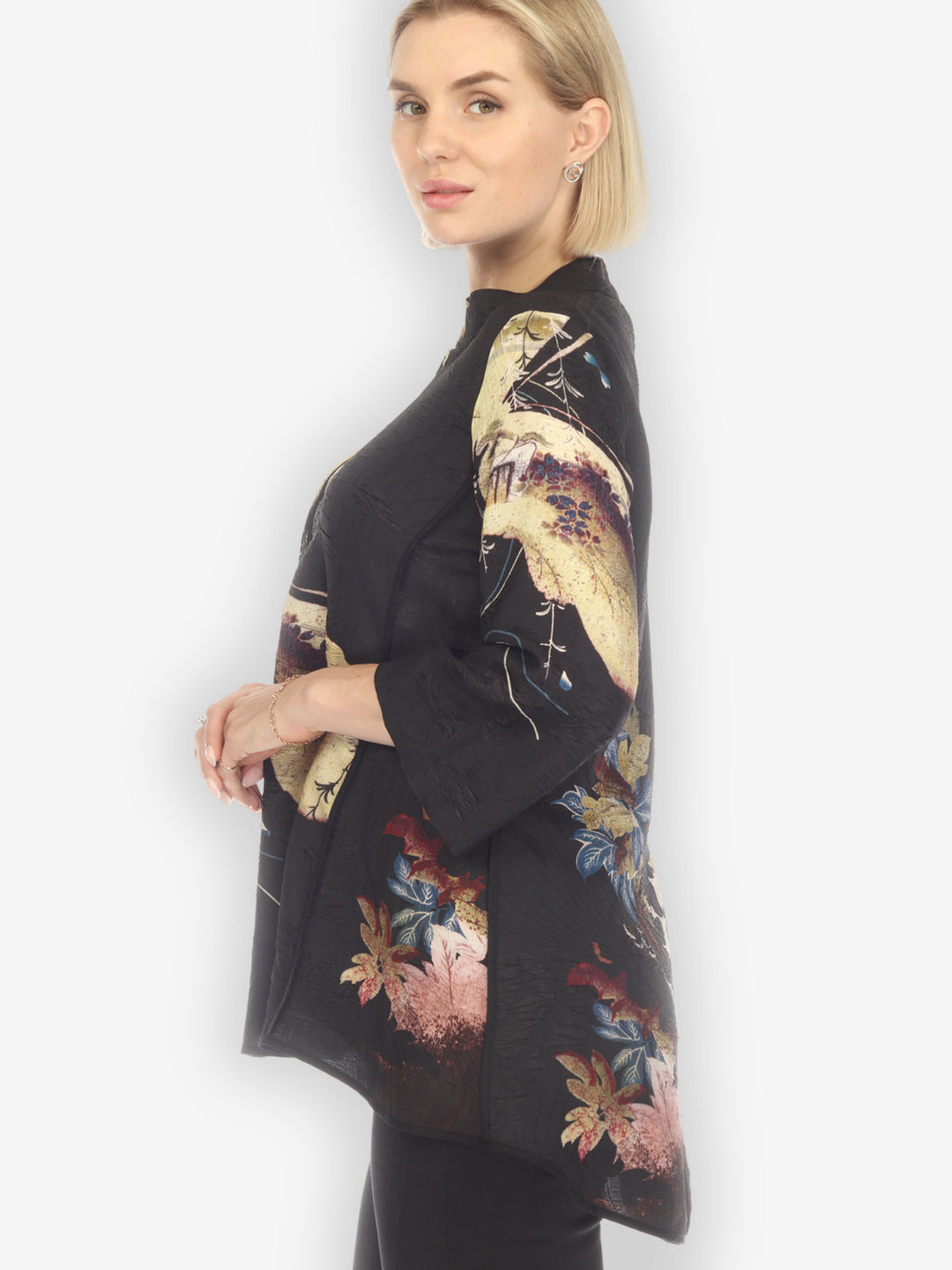 Butterfly Landscape Placement Silk Tummy Tuck Blouse