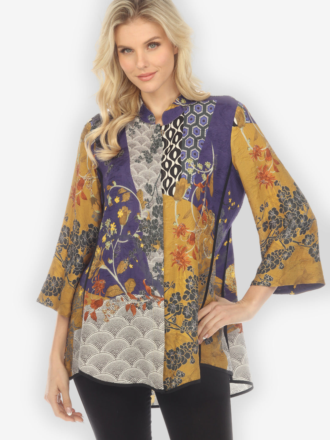 Bohemian Mixed Art Silk Tummy Tuck Shirt